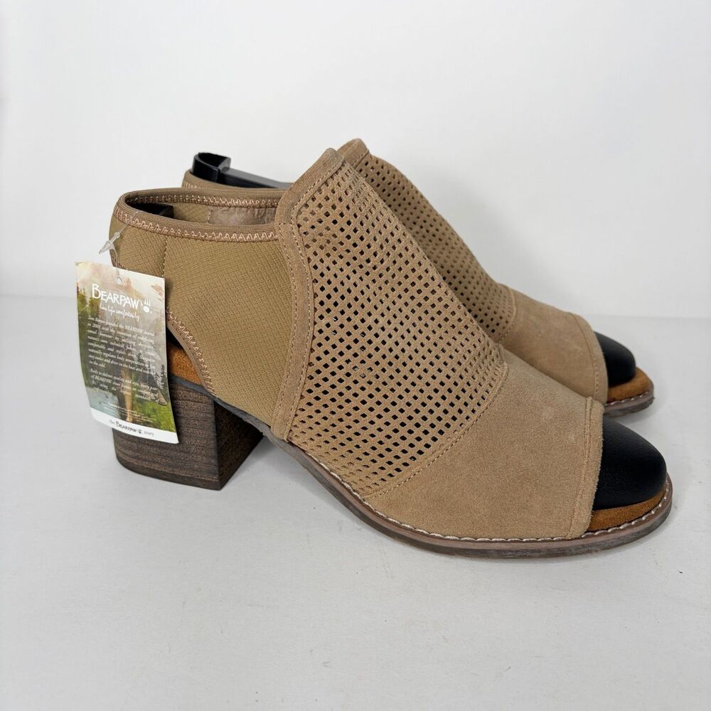 Bearpaw Verona Heels Suede Peep-toe Slingback Block Stacked Heel Women 10 NWT